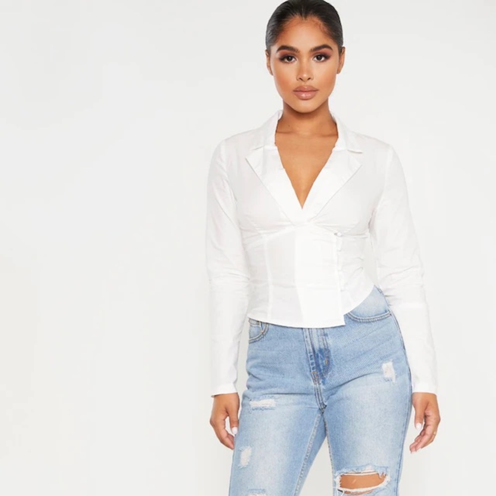 Size 00, petite business white office shirt